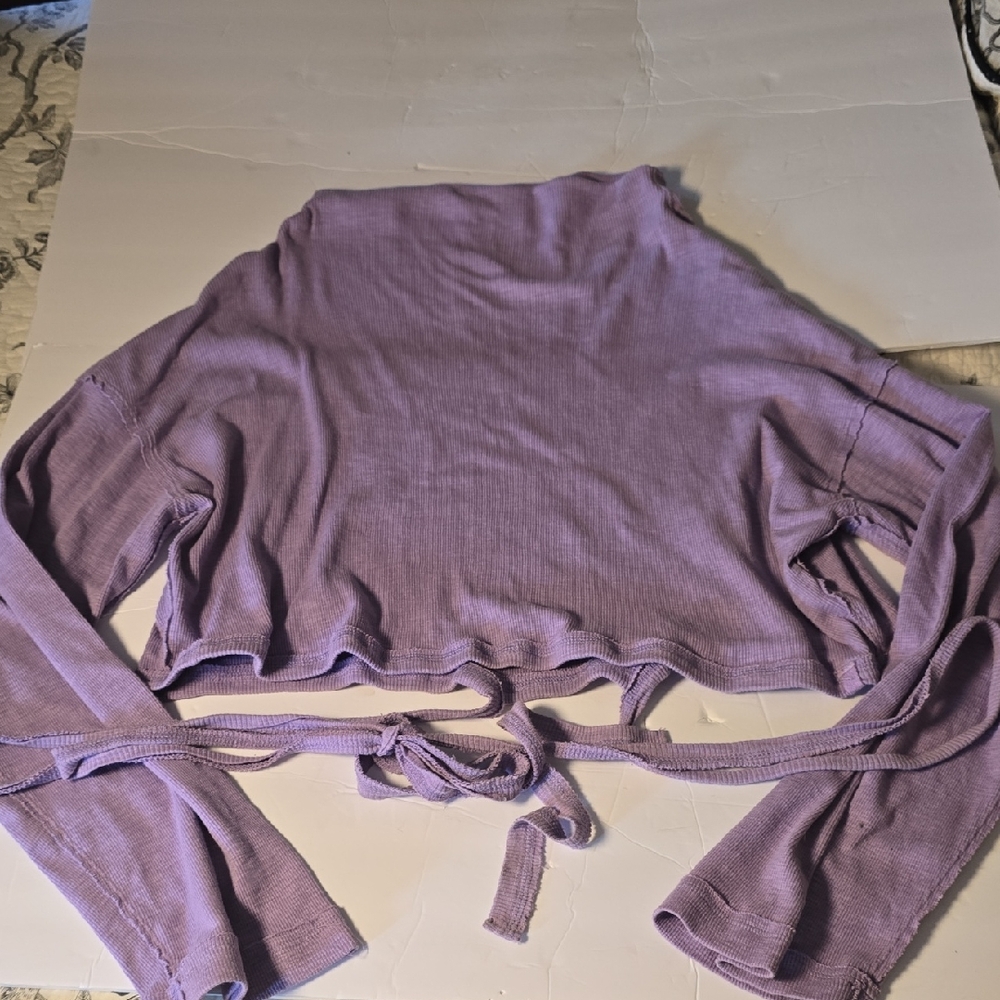 We The Free Lavender Long Sleeve Top With Tie Waist